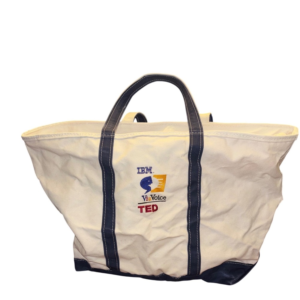 L.L.Bean Boat and Tote Bag IBM ViaVoice TED Collaboration Cream Navy Zipper 1998